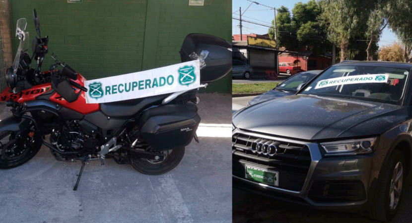 Carabineros de Maipú logra recuperar dos motos y un auto que habían sido robados